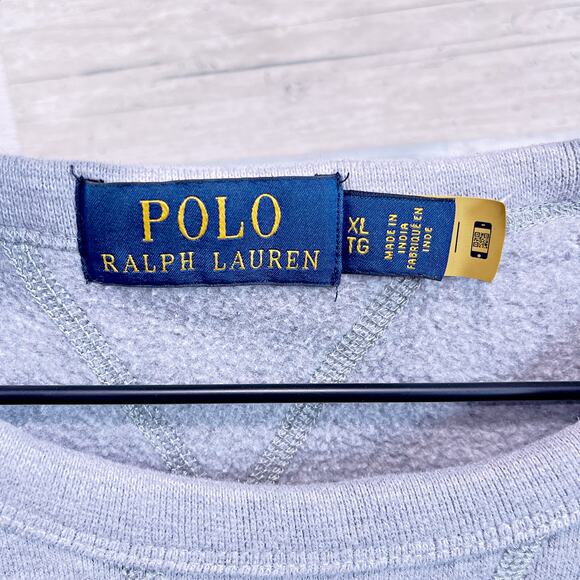 POLO Ralph Lauren Applique Logo Sweatshirt Gray Crewneck Cotton Blend Mens XL - Picture 8 of 11